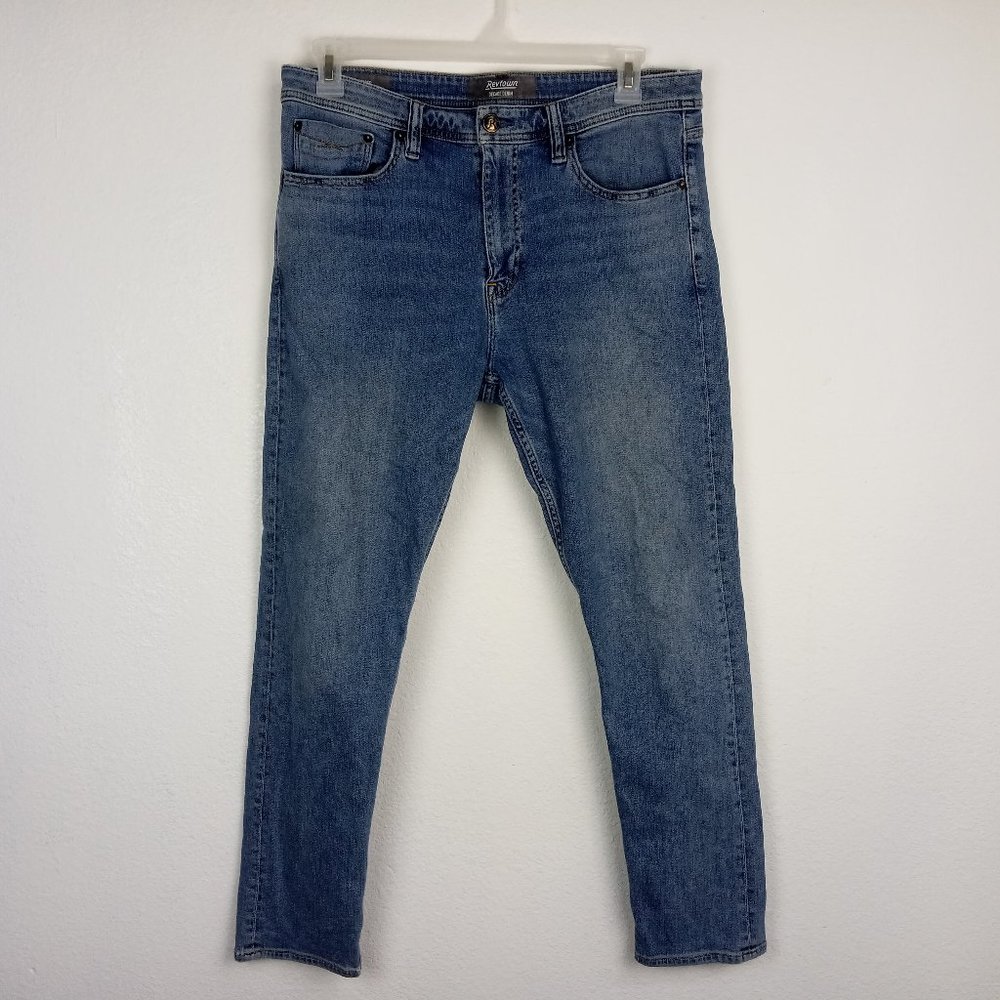Revtown Decade Denim Taper Jeans Men's Size 34x30 Stretch Blue Medium Wash.